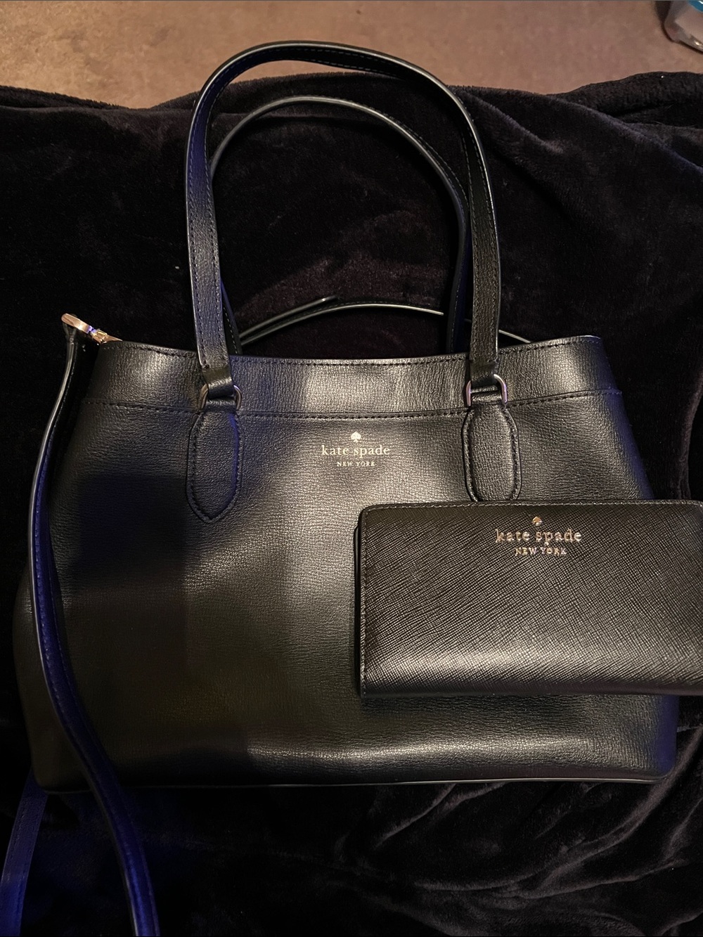 kate spade Black Leather Tote with Matching Wallet